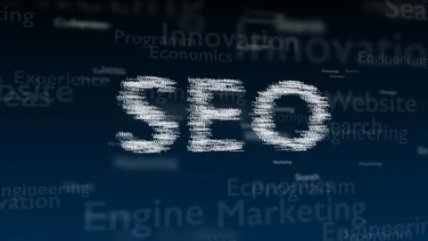 Deep blue background with different words, which deal with Search Engine Stock Illustration