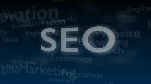 Deep blue background with different words, which deal with Search Engine Stock Illustration