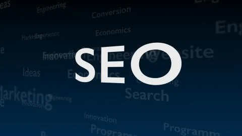 Deep blue background with different words, which deal with Search Engine Stock Illustration