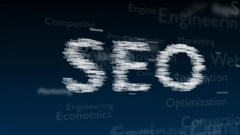 Deep blue background with different words, which deal with Search Engine Stock Illustration