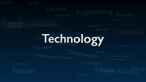 Deep blue background with different words, which deal with technology. Close up Illustrazione stock