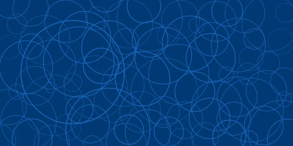 A deep blue background features overlapping light blue circles, forming a d.. Stock Illustration