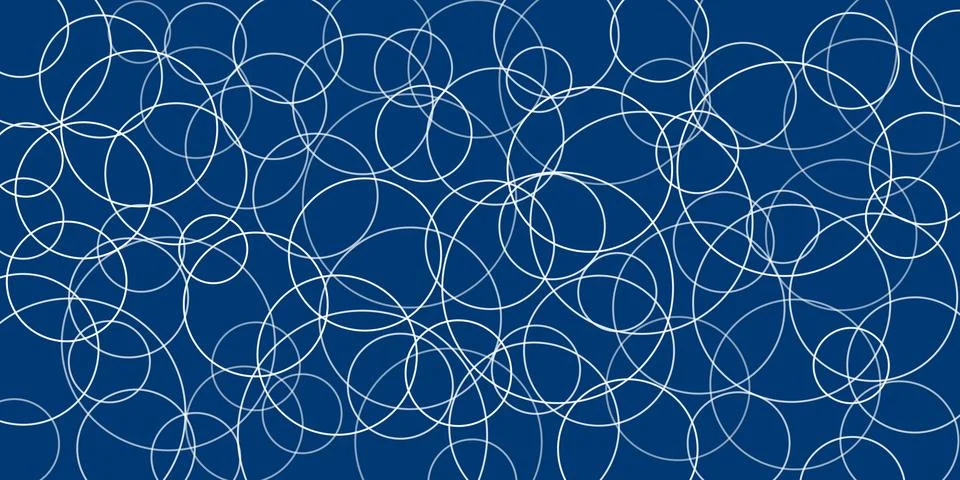 A deep blue background features overlapping white circles, forming a dynami.. Stock Illustration