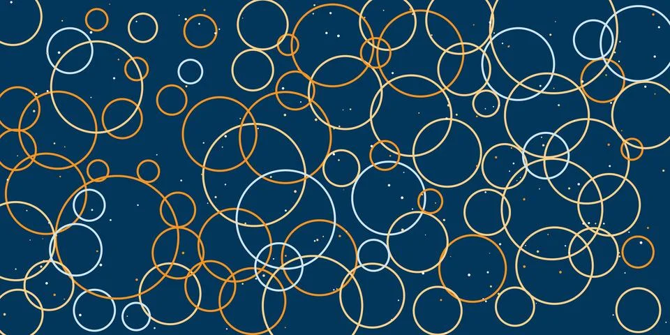 A deep blue background features overlapping colorful circles, forming a dyn.. Stock Illustration