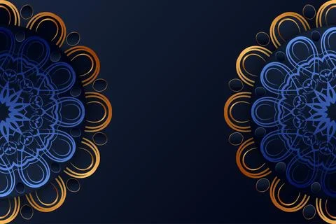 Deep Blue Background With Symmetrical Gold And Blue Mandala Pattern Illustration
