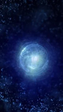 Deep blue cosmic vortex with glowing center and drifting particles, abstrac.. Stock Illustration