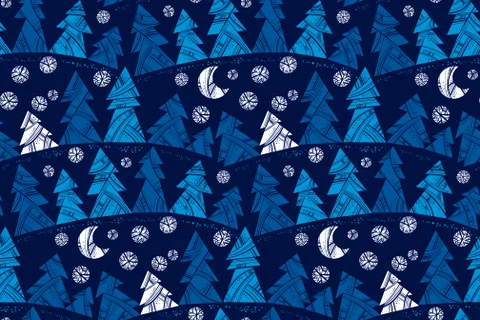 Deep blue decorative xmas tree seamless pattern Ilustración de archivo