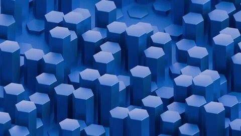 A deep blue digital pattern featuring overlapping hexagons and vertical columns Stock Footage 340238324