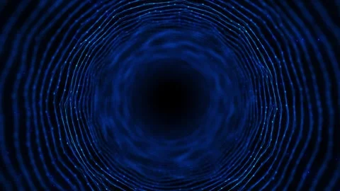 Deep blue digital vortex visual layered ring waves, wire mesh particles, and cen 動画素材 340528276