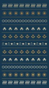 A deep blue field is organized into horizontal bands of suns, vines, flower.. Stock Illustration