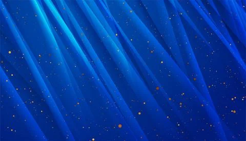 Deep blue glossy striped abstract background with golden particles Stock Illustration