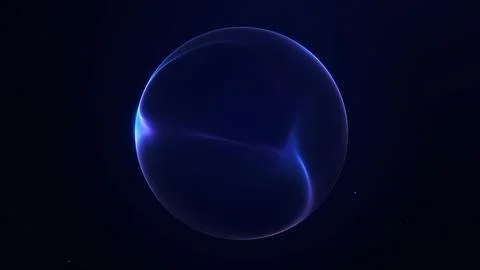 Deep blue glowing energy sphere with soft light waves on a dark background,.. Stock Illustration