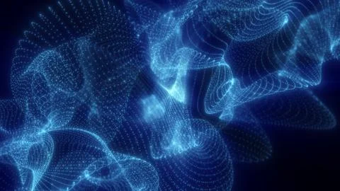 Deep blue glowing waves flow and ripple across a dark backdrop, forming an ab Stock Photos