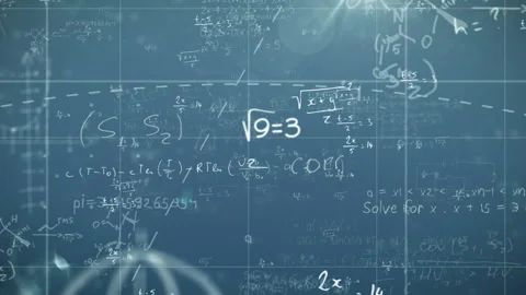 Deep blue grid showing equations, arc sweeping, diagrams appearing, visualizing 스톡 동영상 315591320