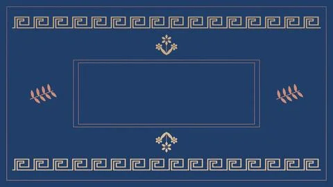 A deep blue horizontal frame combines repeating gold meanders, delicate bot.. Stock Illustration