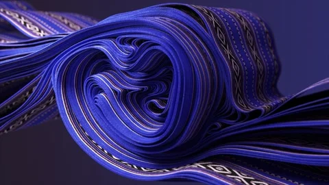 Deep blue hues and subtle patterns coil in a serene and elegant 3D fabric Stock Footage 255842933
