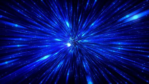 Deep blue hyperspace warp tunnel with glowing particles background Stock Illustration