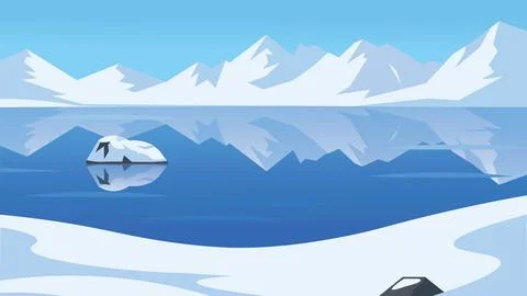 Deep Blue Ice Fields Arctic Flat Design Calm Stock Illustration