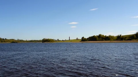 Deep Blue Lake with Round Tower Devenish Island Northern Ireland Stock Footage 98254919