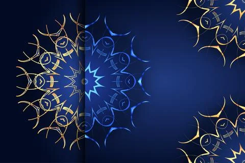 Deep Blue Mandala Background With Rich Gold And White Ornament Details イラスト素材