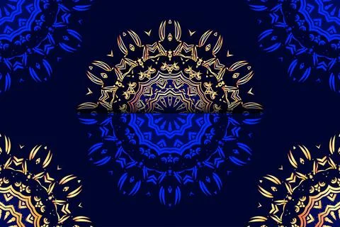 Deep Blue Mandala Background With Rich Gold And White Ornament Details 스톡 일러스트