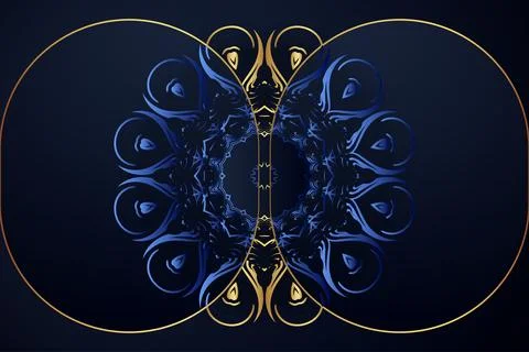 Deep Blue Mandala Background With Rich Gold And White Ornament Details Stock Illustration