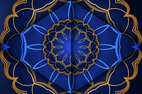 Deep Blue Mandala Background With Rich Gold And White Ornament Details Illustrazione stock