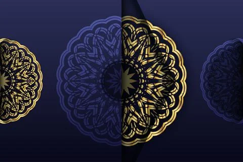 Deep Blue Mandala Background With Rich Gold And White Ornament Details Stock Illustration