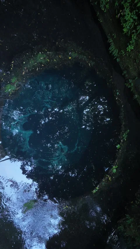 Deep blue natural spring welling up from underground (vertical) Stock Footage 341175355
