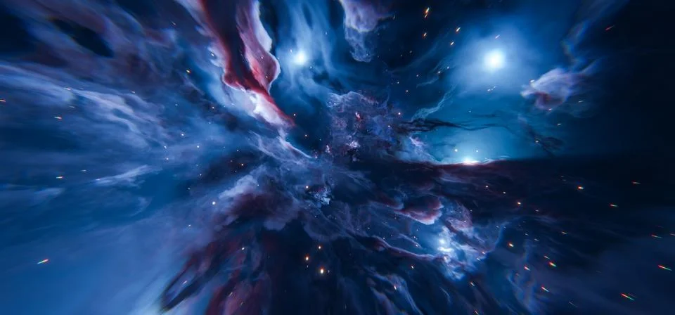 Deep Blue Nebula Background with Bright Star Clouds in Space Illustrazione stock