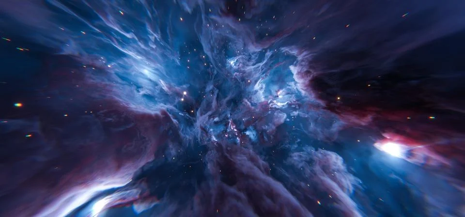 Deep Blue Nebula Background with Bright Star Clouds in Space Illustrazione stock