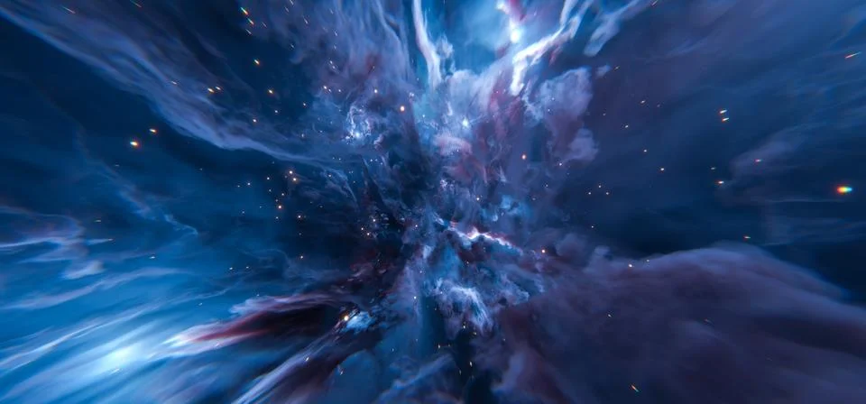 Deep Blue Nebula Background with Bright Star Clouds in Space Illustrazione stock