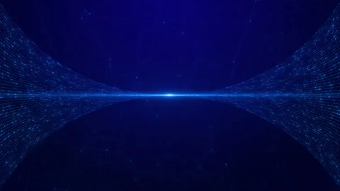 Deep blue network funnel visual with luminous dotted waves, symmetrical mesh cur Stock Footage 340550275