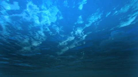 Deep blue ocean with underwater angle by 3D rendering scene Stock-Illustration