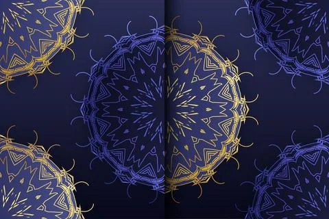 Deep blue ornamental pattern with layered gold blue mandala motifs 스톡 일러스트