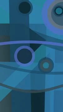 Deep blue planes, shadowed discs, and curved bands build a moody futuristic.. Illustrazione stock