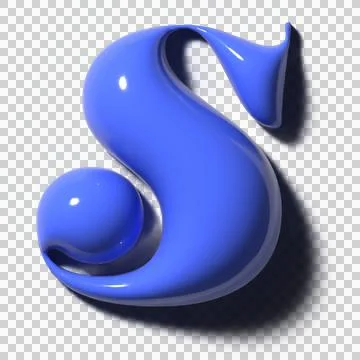 Deep-blue plastic S sculpture is appearing in 3D render on transparent backdrop Stock Illustration