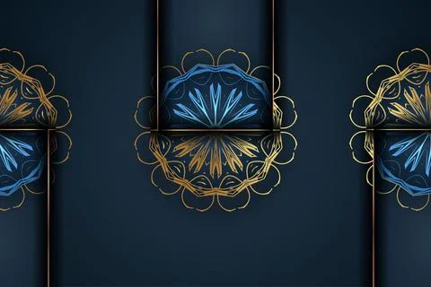 Deep blue repeating mandala pattern with gold and blue star centers Stock Illustration