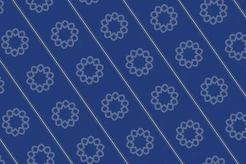 A deep blue repeating pattern displays pale cream looped floral motifs betw.. Stock Illustration