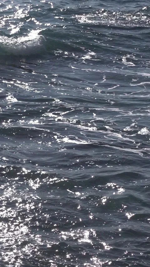 Deep blue sea water with waves, foam, and sun glitter Video stock 332611273