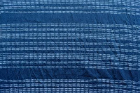 Deep Blue Striped Fabric Texture Textile Background Indigo Dye Craftsmanship 库存照片