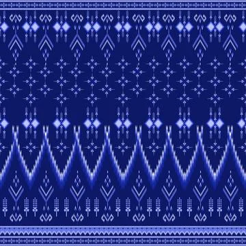 Deep Blue Thai Fabric Pattern | Ethnic Ikat Geometric Print for Textiles &amp; Desig Illustrazione stock