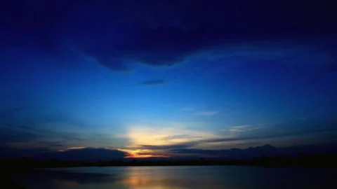 Deep Blue Twilight Sky: Nightfall Horizon Landscape Stock Footage 310816764