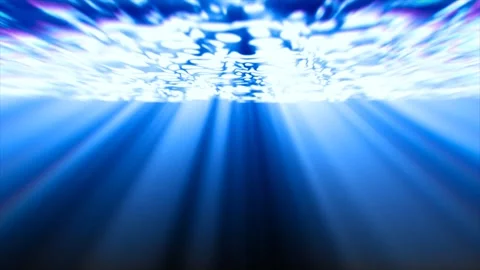 Deep blue underwater background with bright sunbeams and water surface Stock Footage 339899339