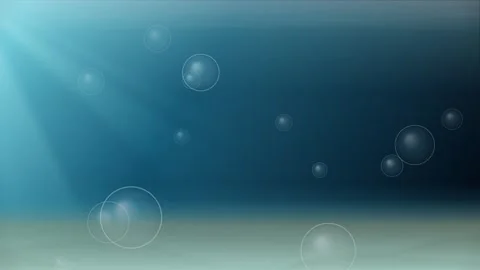 Deep Blue Underwater Background with Rising Bubbles and Sun Rays Stock Footage 340306901