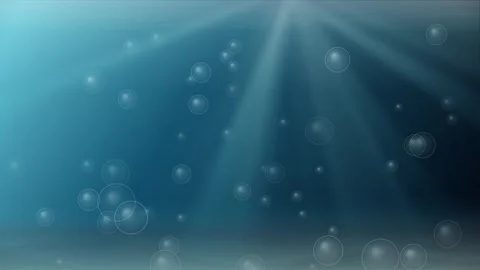 Deep Blue Underwater Background with Rising Bubbles and Sun Rays Stock Footage 341719449
