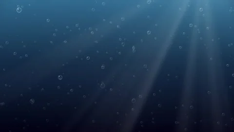 Deep Blue Underwater Background with Rising Bubbles and Sun Rays Stock Footage 342320357