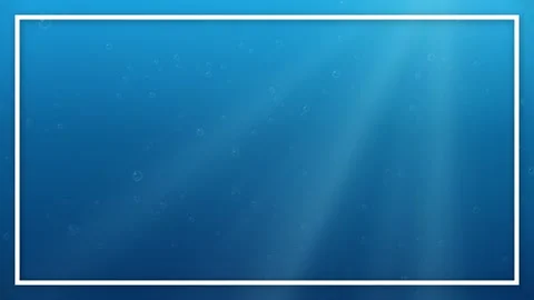 Deep Blue Underwater Scene with Sun Rays and Rising Bubbles Stock Footage 340259134