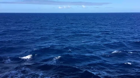 Deep blue water of the open ocean with the horizon Stock Footage 94452701