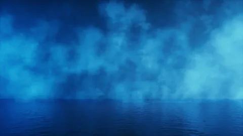 Deep blue water surface with mysterious glowing fog and mist flowing gently Stock Footage 328332575